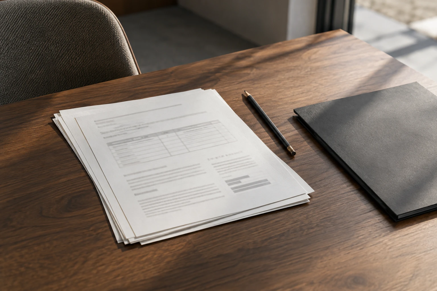 Illustrative briefing documents on a conference table